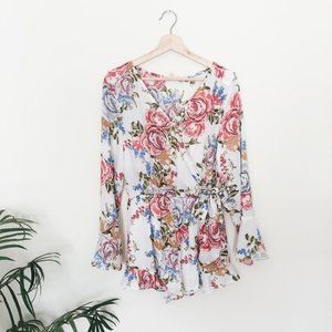 Floral Faux Wrap Long Sleeve Romper